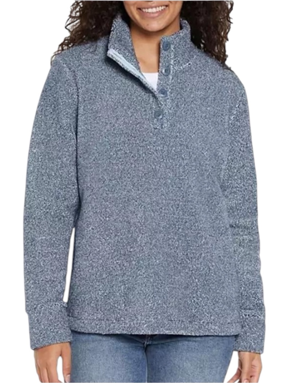 Eddie Bauer Plush Cozy Blue Quarter-Button Women’s Sweater